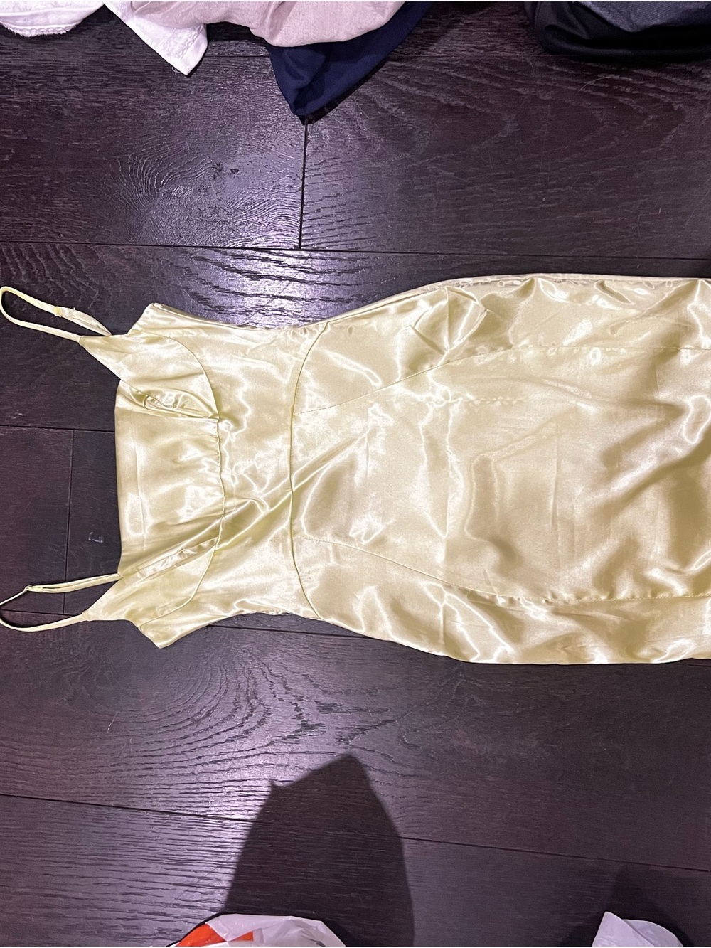 Sheer Satin Mini Slip Dress in Pale Yellow